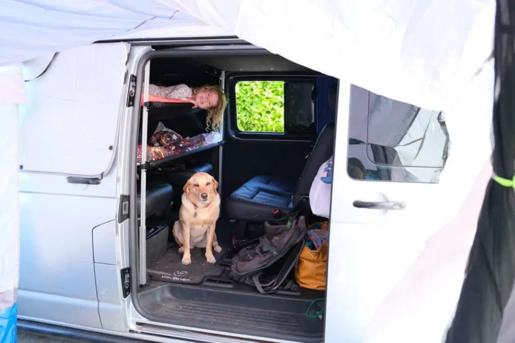 Looking in side door of camper van