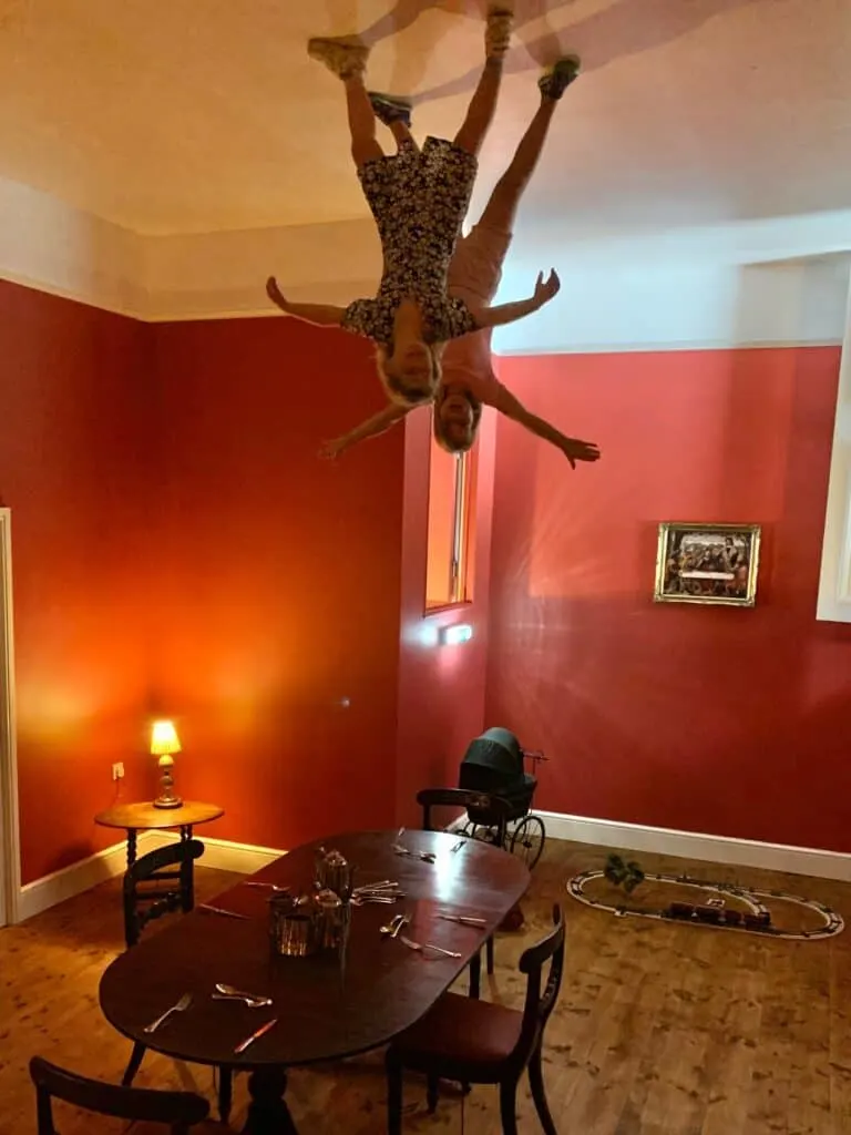 Tot and Baby in upside down room in Forbidden Mansion