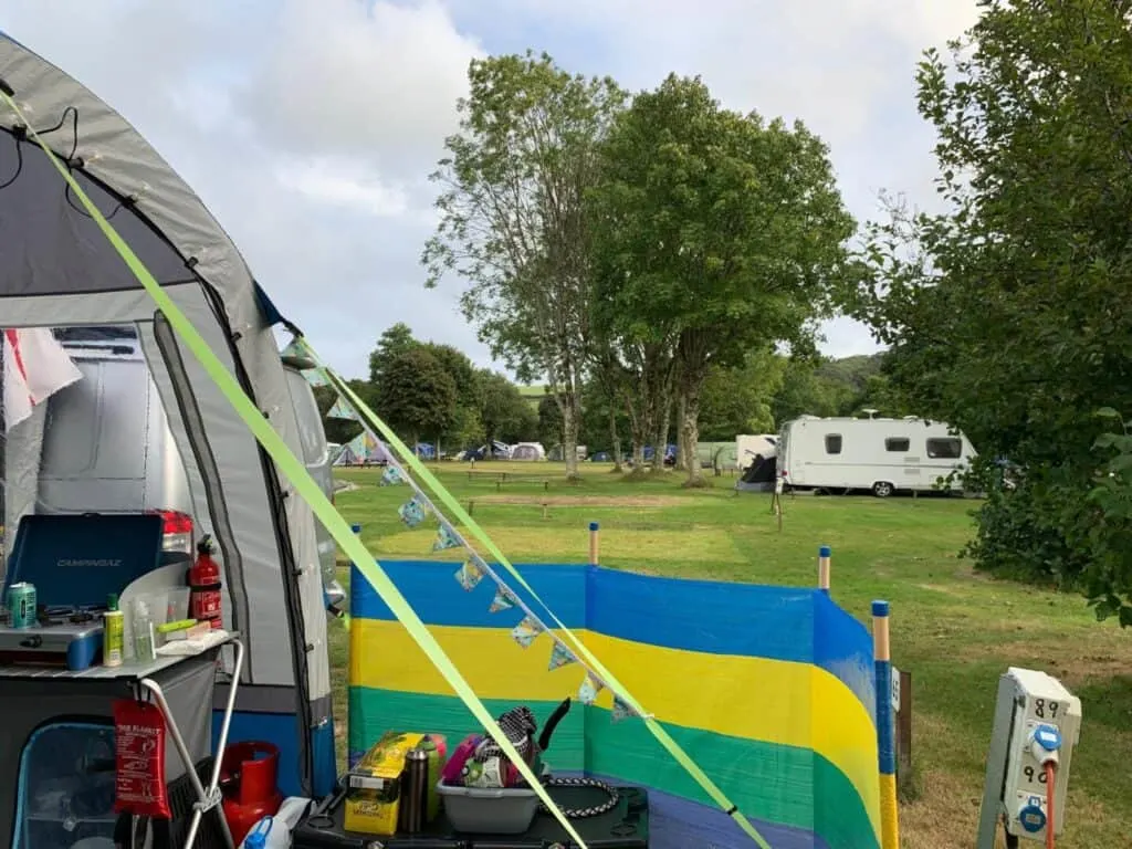 View from pitch at Little Winnick campsite