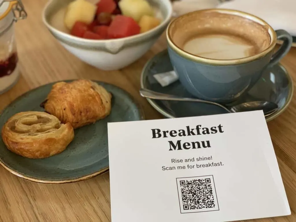 breakfast QR menu at Fowey Hall Hotel in Cornwall