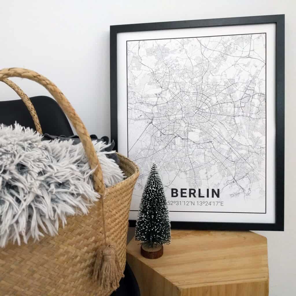 Berlin map poster on sideboard