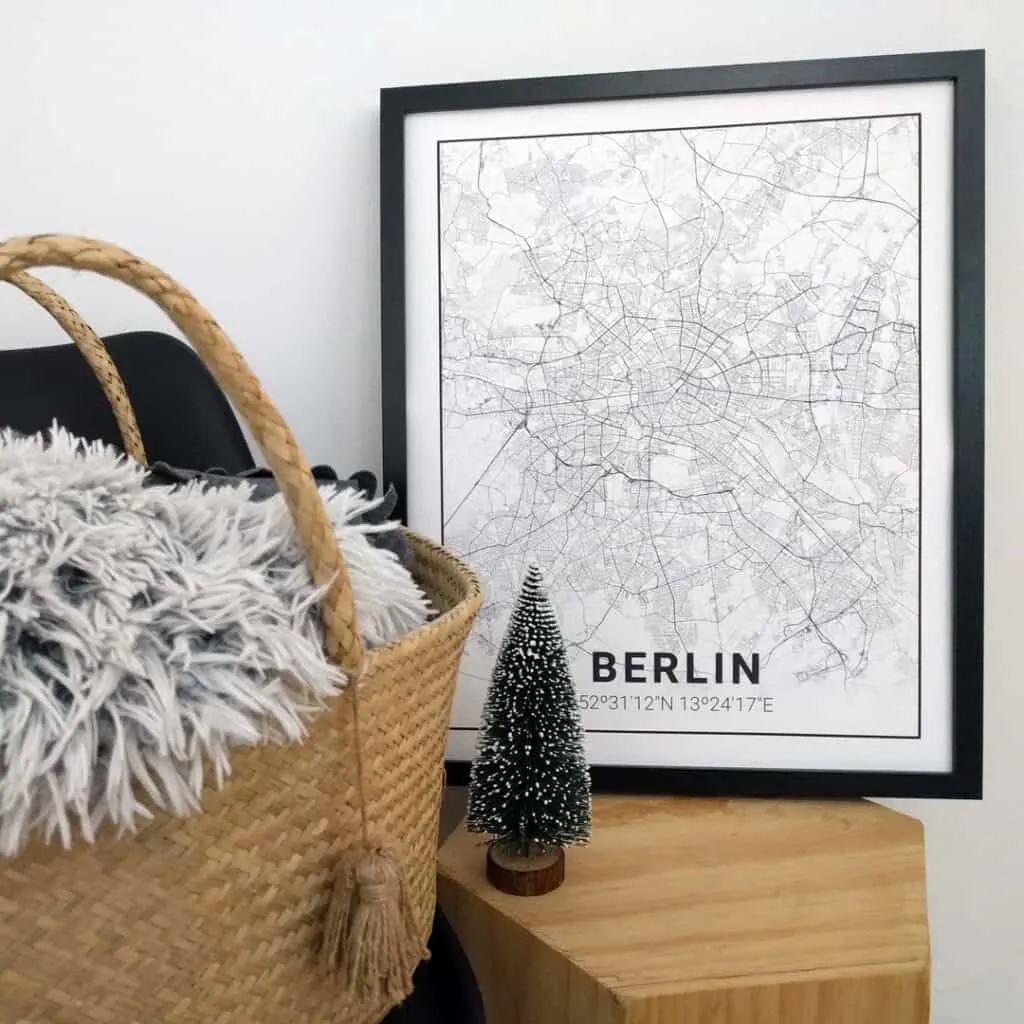 Berlin map poster on sideboard