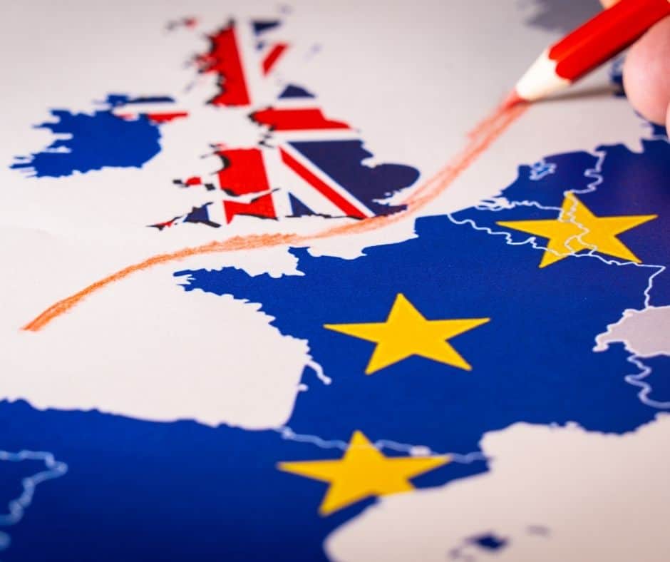 Red line drawn between map of the UK and Europe