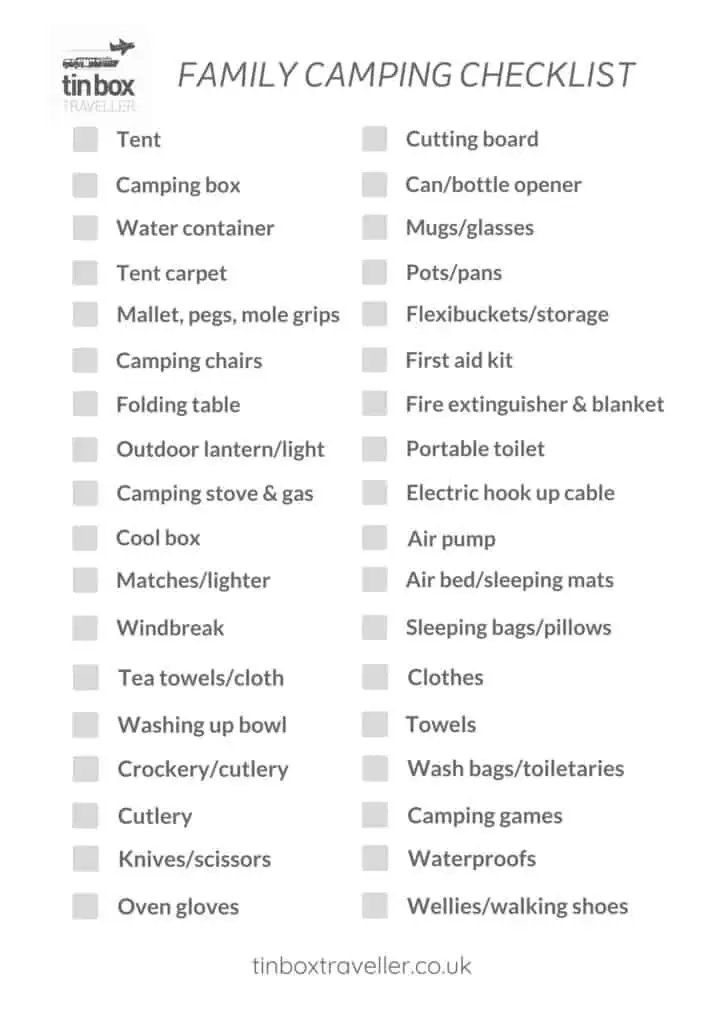 Family camping checklist for UK holidays under canvas