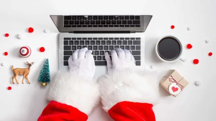 Santa shopping on laptop