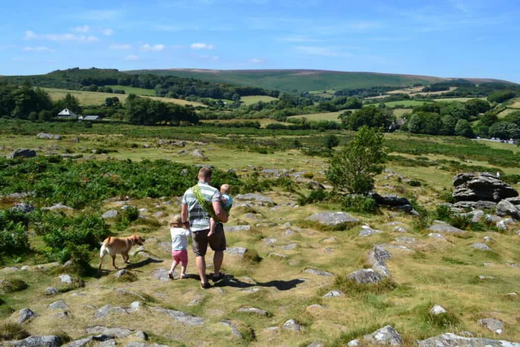 Family walking in Dartmoor National Park