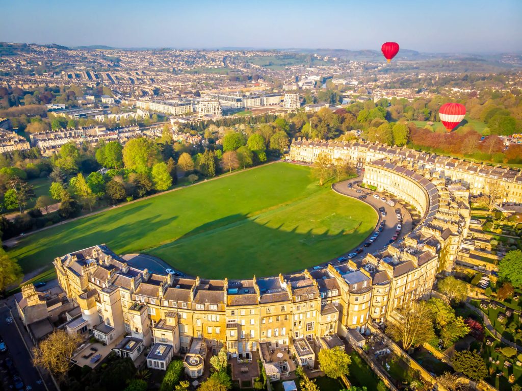 View of Royal crescent house in Bath, England