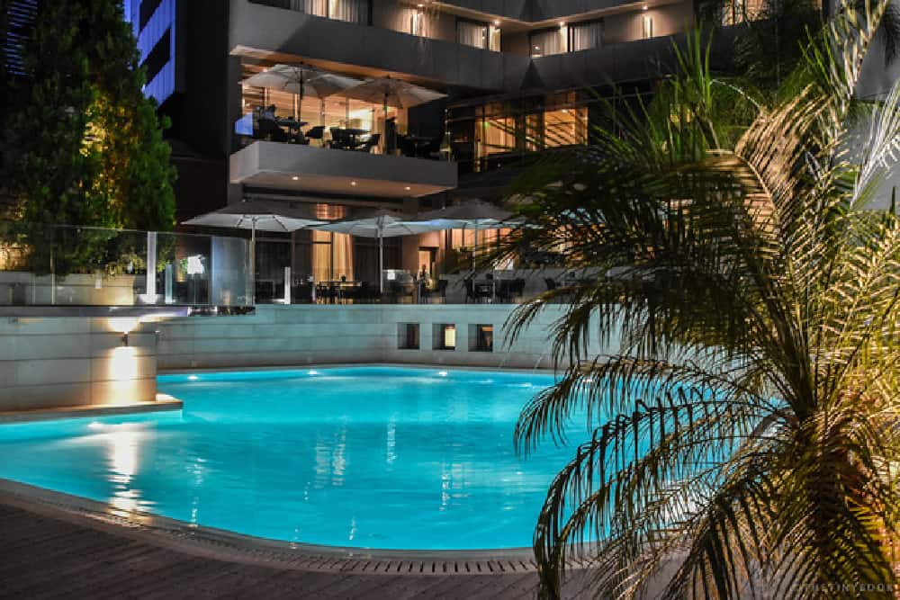 Swimming pool at night at Galaxy Hotel in Crete