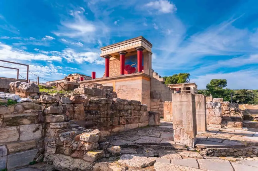 Ruins of the famous Minoan palace of Knossos ,the center of the Minoan civilisation and one of the largest archaeological sites in Greece.