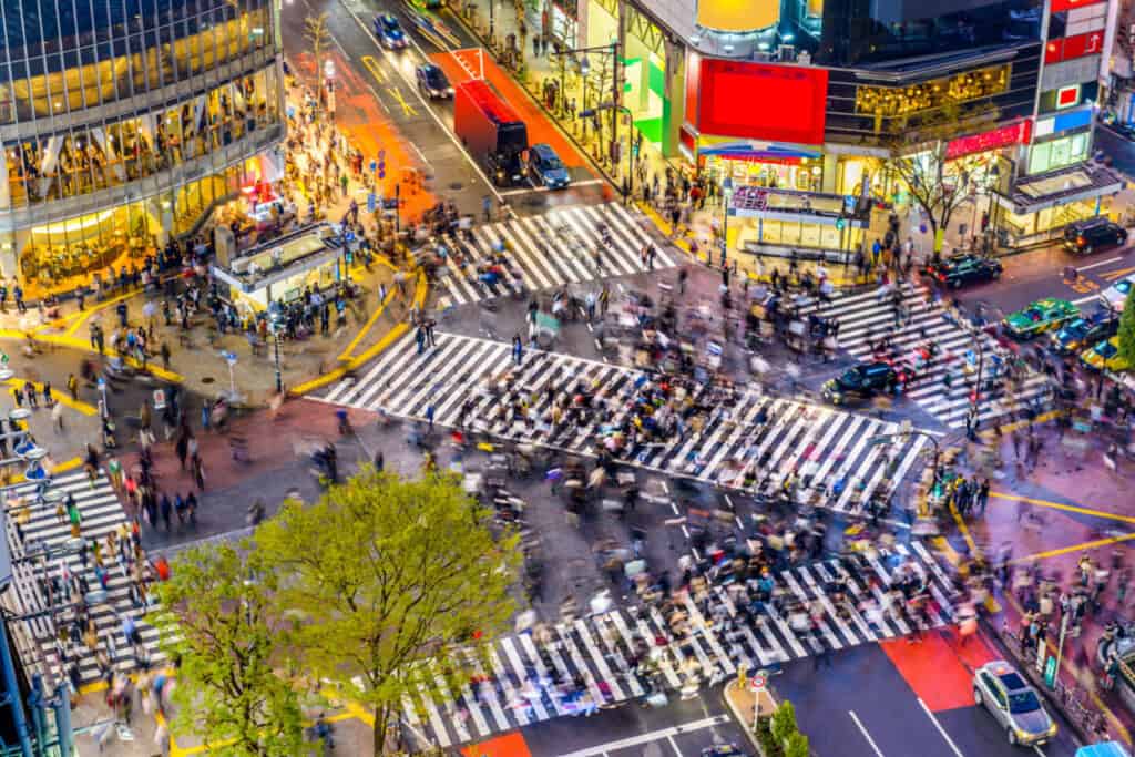 okyo, Japan view of Shibuya Crossing, one of the busiest crosswalks in the world.