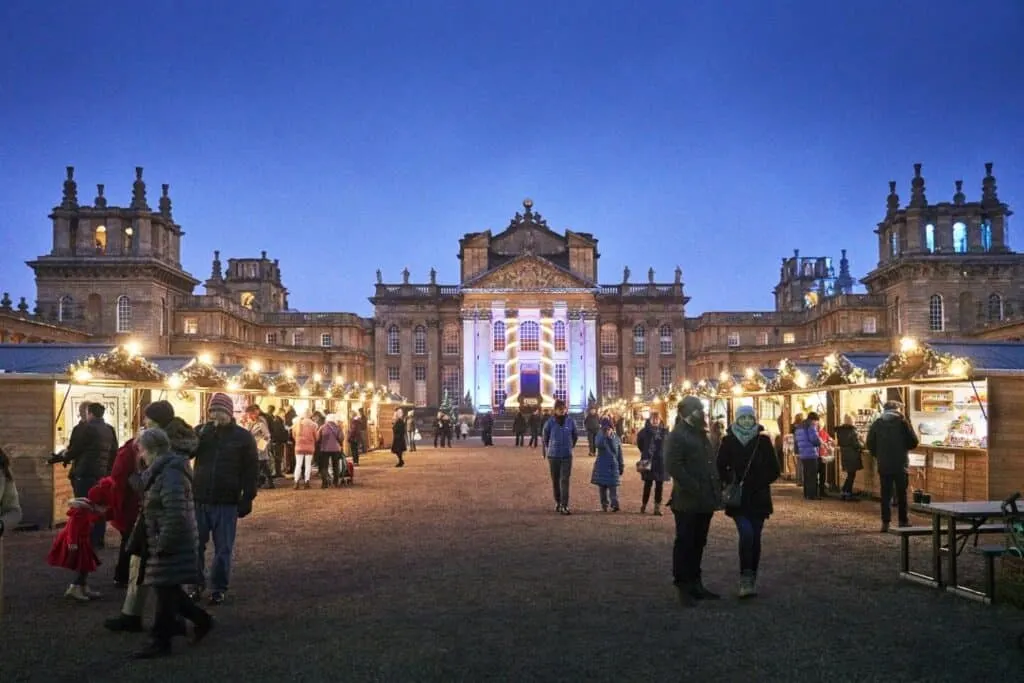 Christmas market in the courtyard at Blenheim Palace