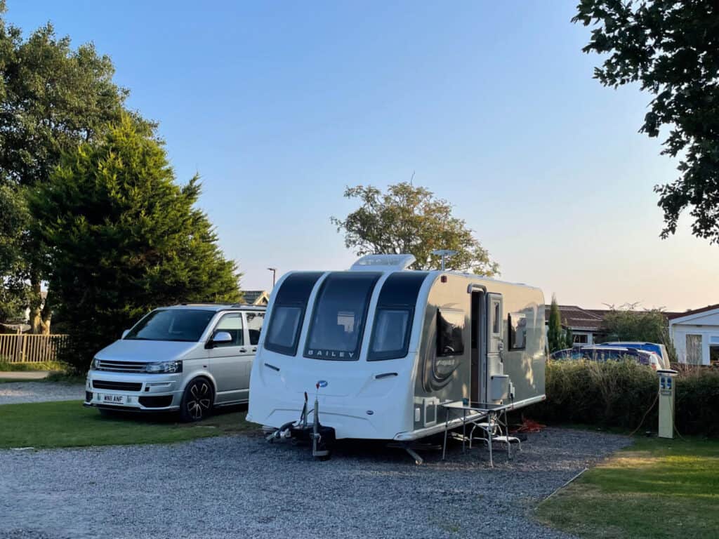 Pegasus Grande SE Rimini caravan on campsite pitch in evening light