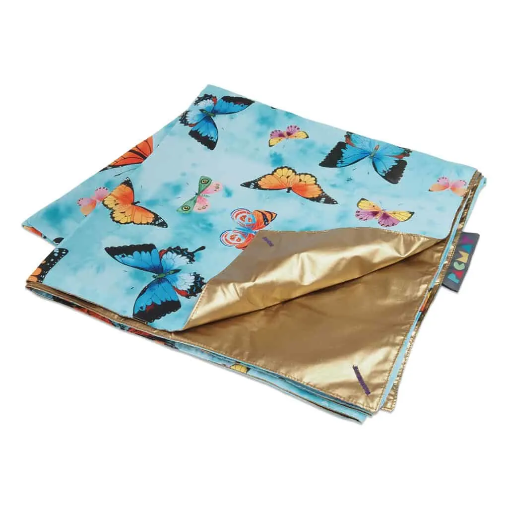 PACMAT picnic blanket with butterflies and gold underside