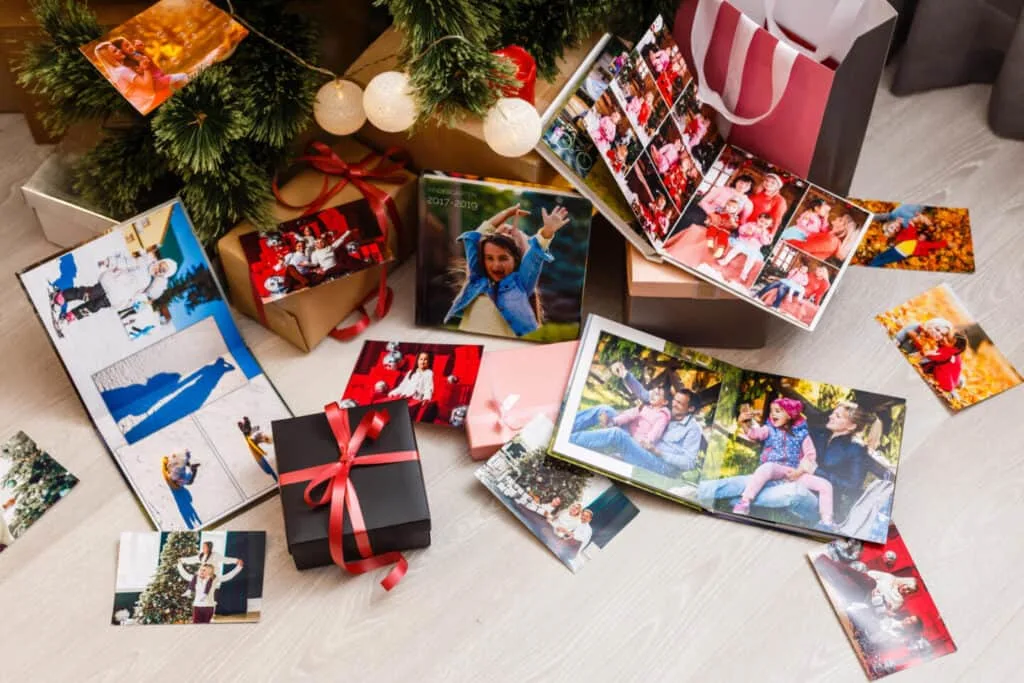 Photo gifts under Christmas tree