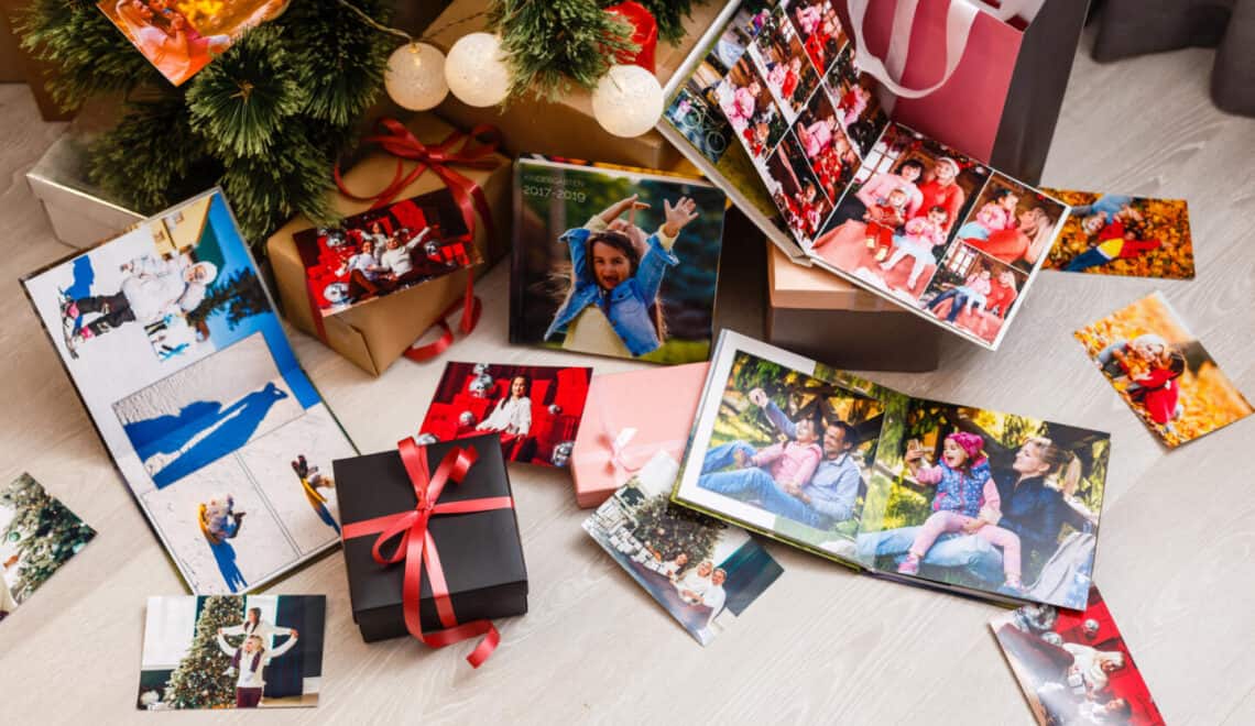 Photo gifts under Christmas tree