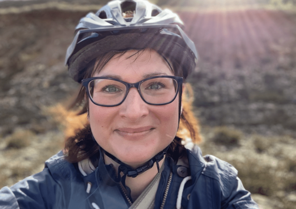 Claire wearing glasses during bike ride
