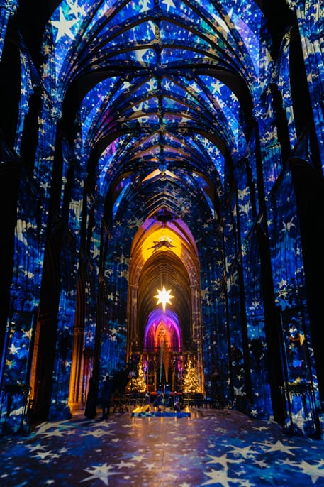 Star of Wonder illuminations inside Winchester Cathedral