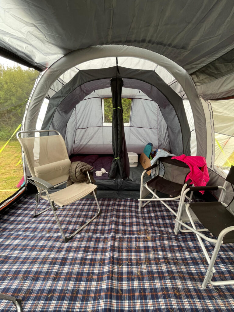 View inside tent through living space to back bedrooms