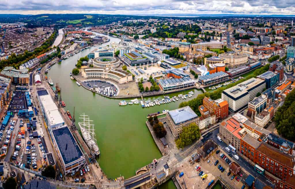 Aerial panorama of in Bristol, UK