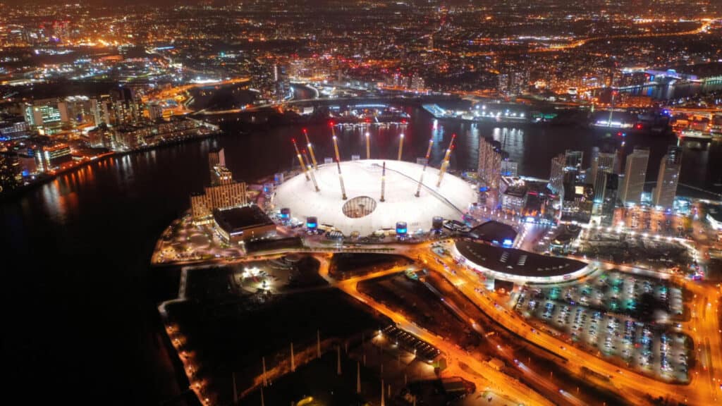 Greenwich peninsula at night