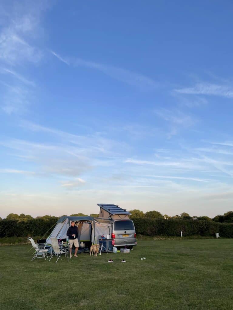 Camper van pitched at Camping Rozel in Jersey