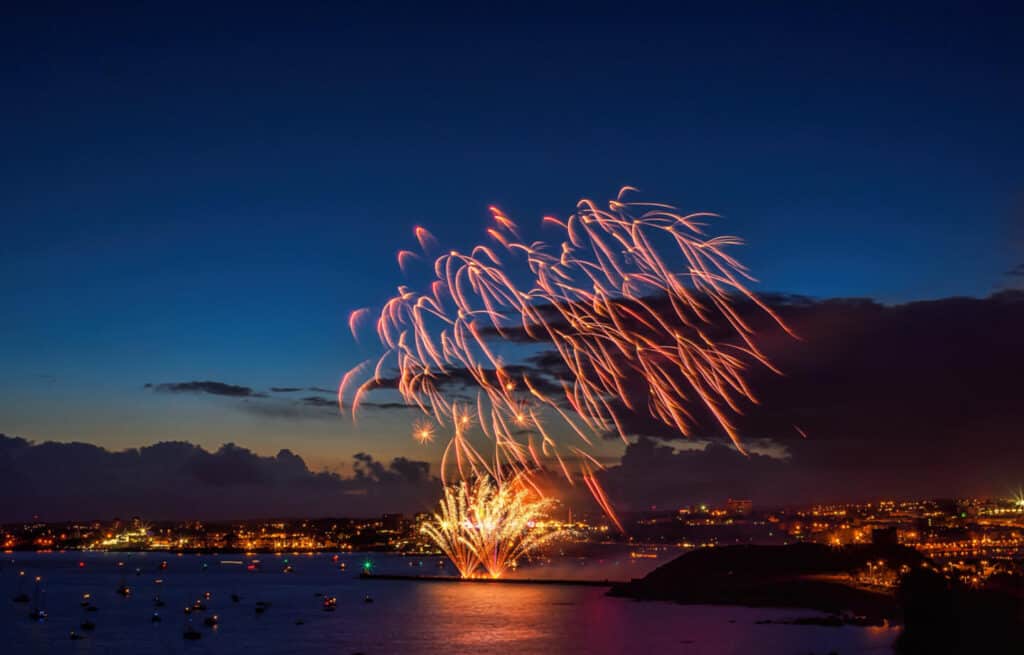 Fireworks explode over Plymouth Hoe during the British Firework Championships
