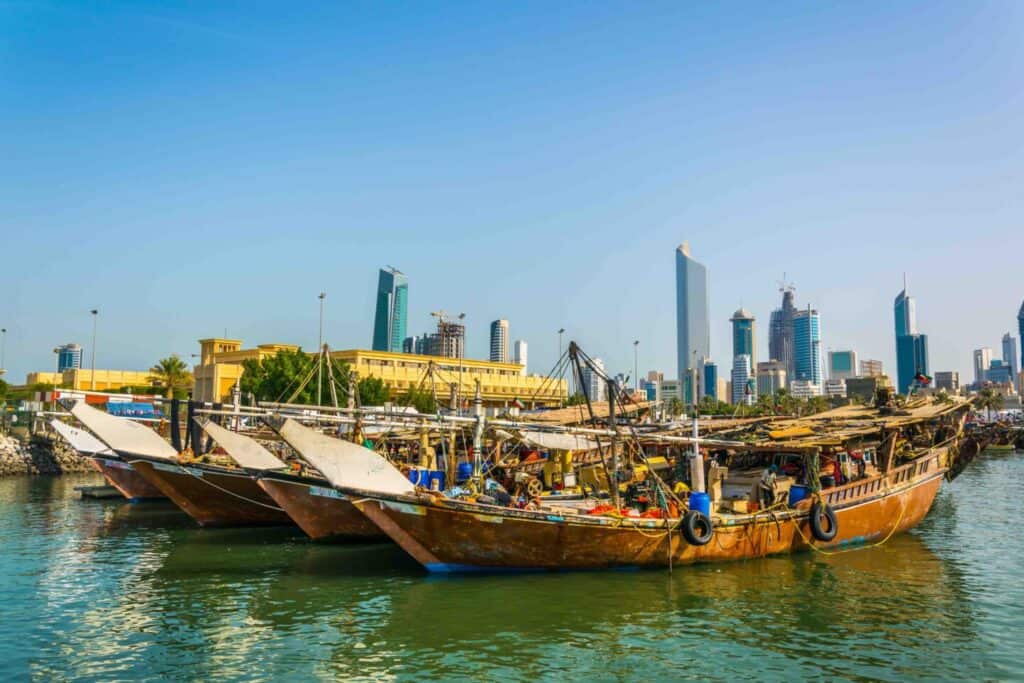 View of a dhow port in Kuwait