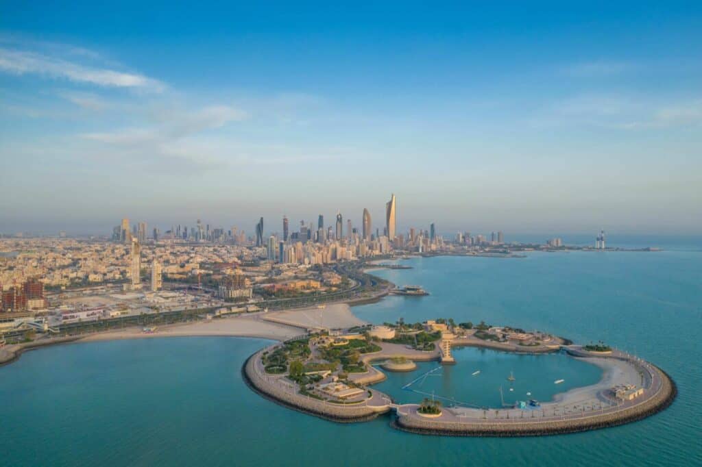 The Green Island with a skyline of the city of Kuwait in the background