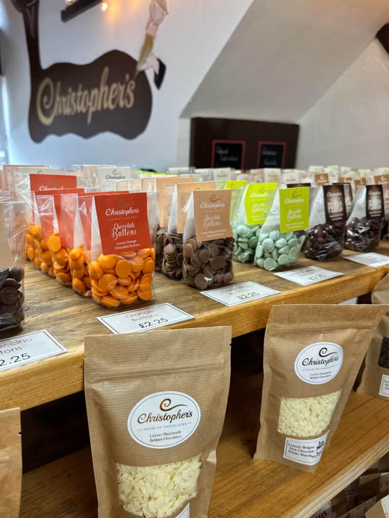 Bags of chocolates in Christopher's chocolate shop on Orchard Meadow in Weston-super-Mare