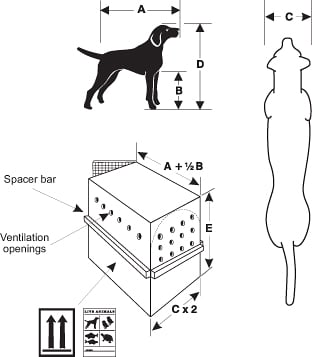 Diagram of dog and travel crate