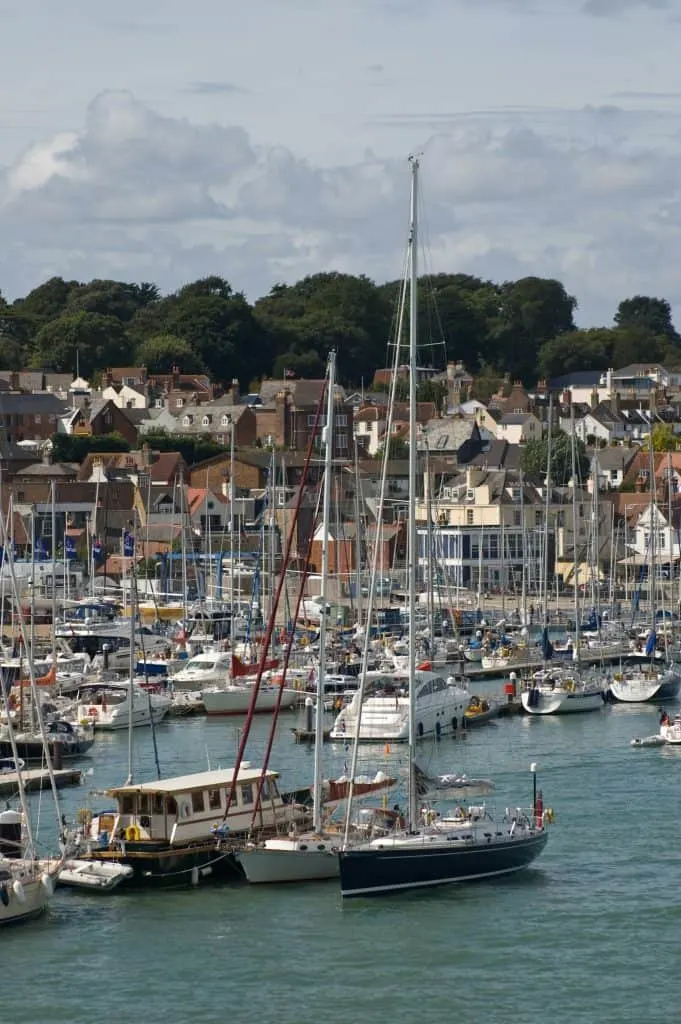 Sailing boats and other vessels in the marina at Cowes in the Isle of Wight