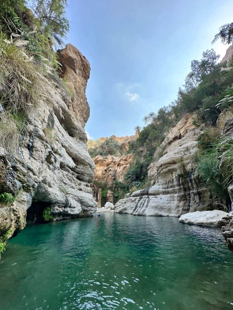 View of the turqoise water in Wadi Tiwi Mabim