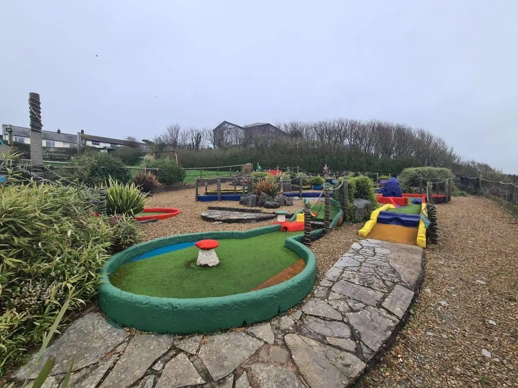View over crazy golf course on a dull day