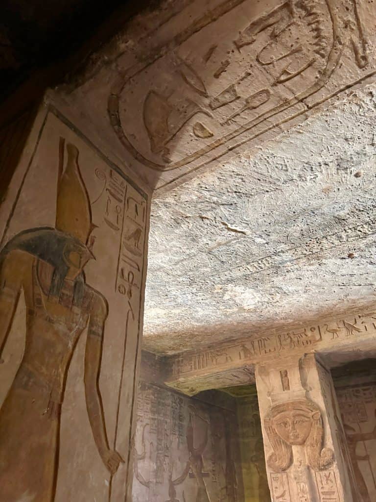 Colourful hieroglyphs in Queen Nefertari's temple at Abu Simbel