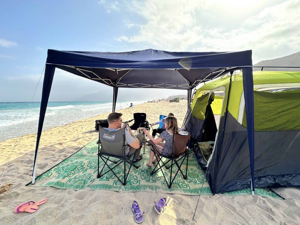 Our family camping at Sifah beach to the south of Muscat. We have pitched on the sand and are sitting under a gazebo