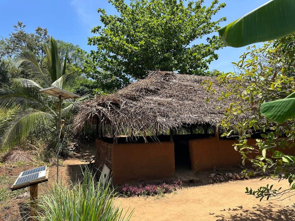 Traditional Hiriwidunna Village house made of mud with a thatched roof
