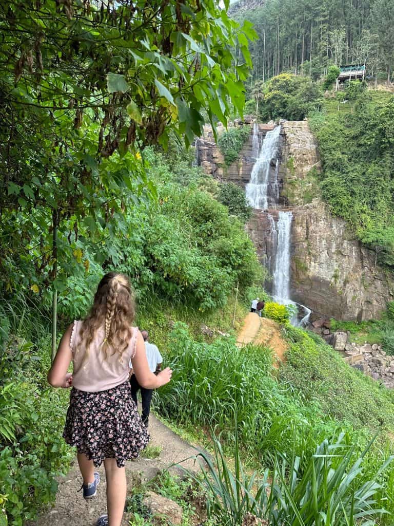 Our eight year old walking down to a waterfall