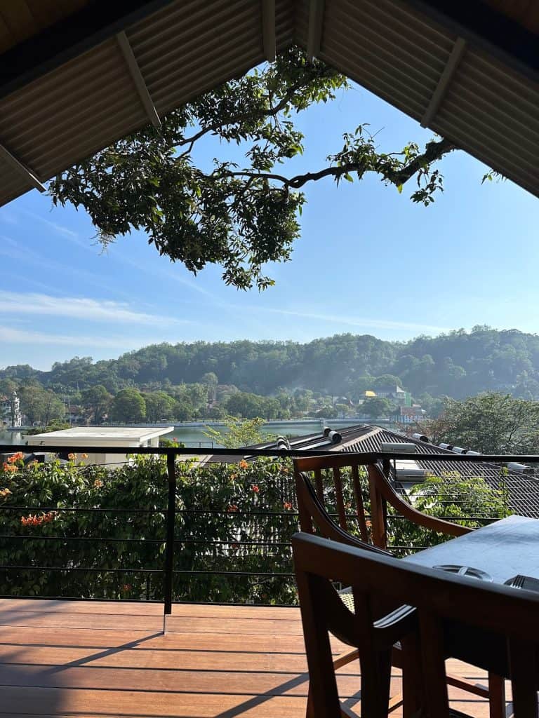 View of Kandy Lake from the outdoor restaurant at SWP Eco Lodge