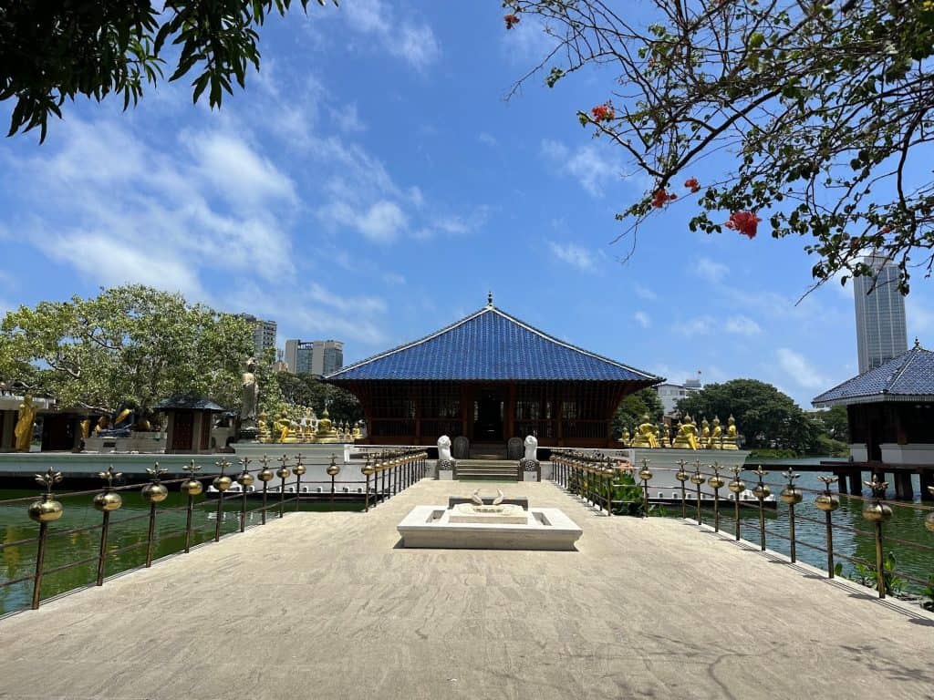 Entrance to Seema Malaka buddist temple on a lake in Colombo