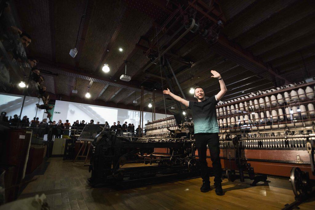 Historic textile machinery demonstration at Manchester Science Museum