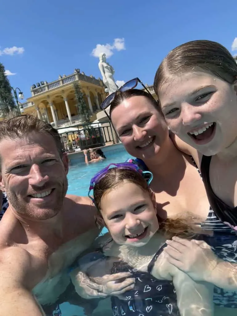 Our family doing a selfie in the Széchenyi Thermal Baths