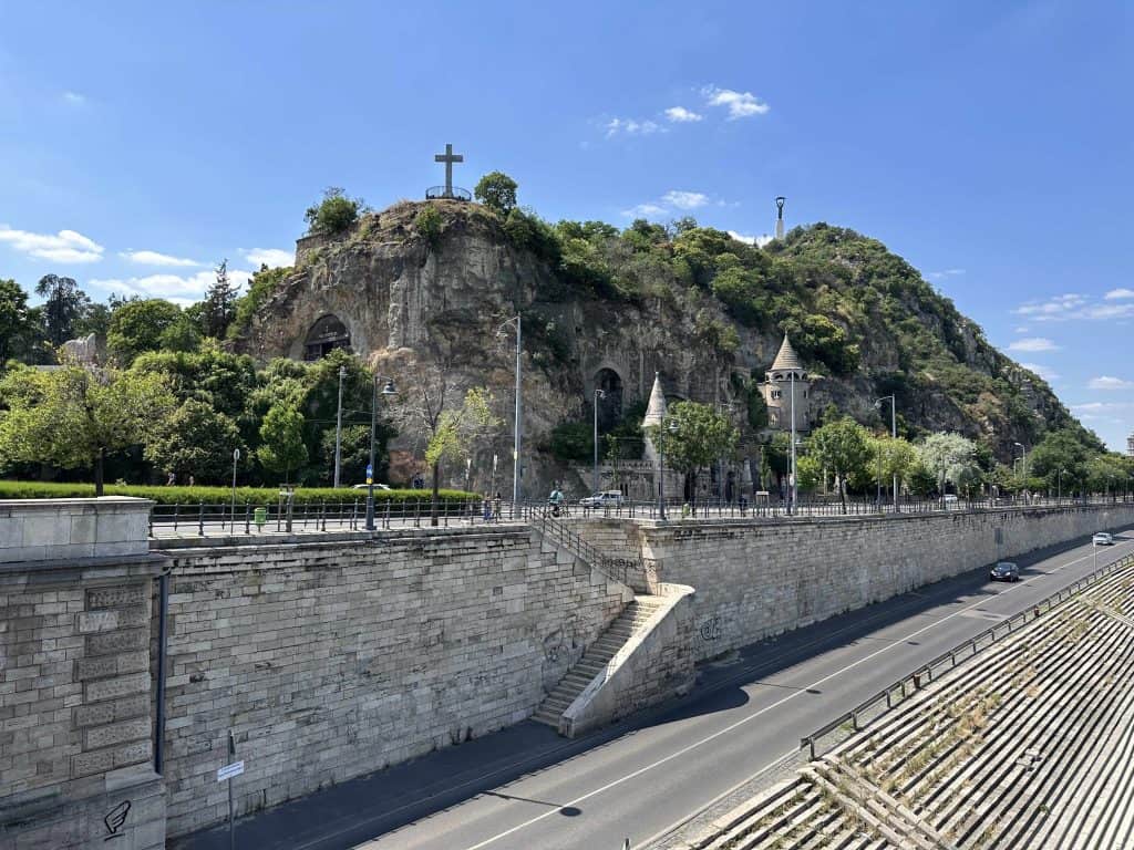 A view of Gellert Hill. You can see the entrance to the Church Cave