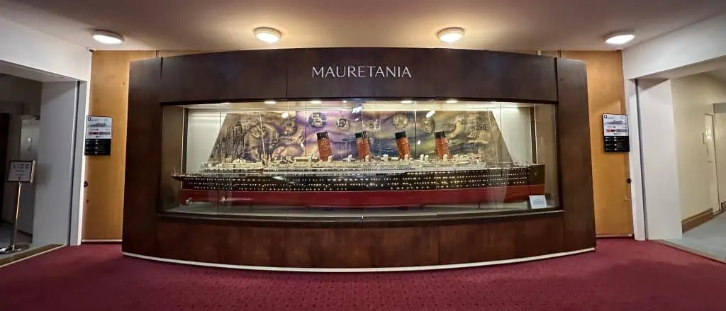 A model of the Mauretania - a Cunard ship - onboard the Queen Elizabeth 2 ship in Dubai