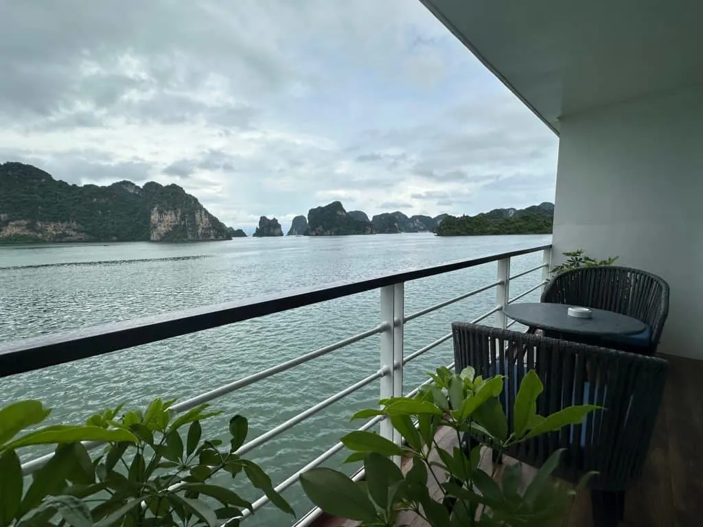 A view of Ha Long Bay from the balcony of our cabin