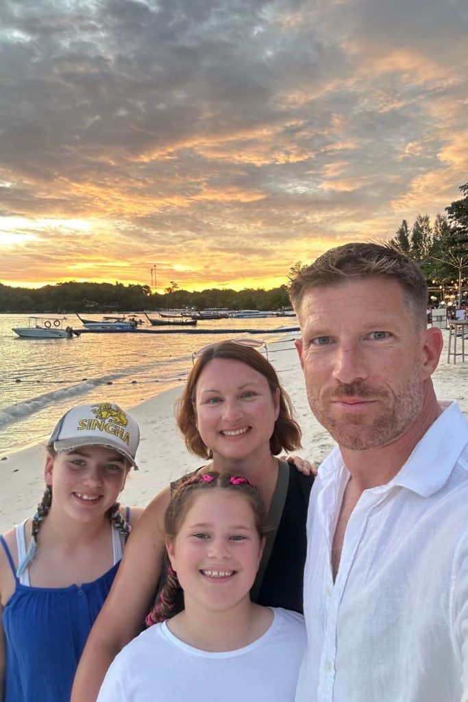 My family and I doing a selfie on Pattaya Beach in Koh Lipe at sunset