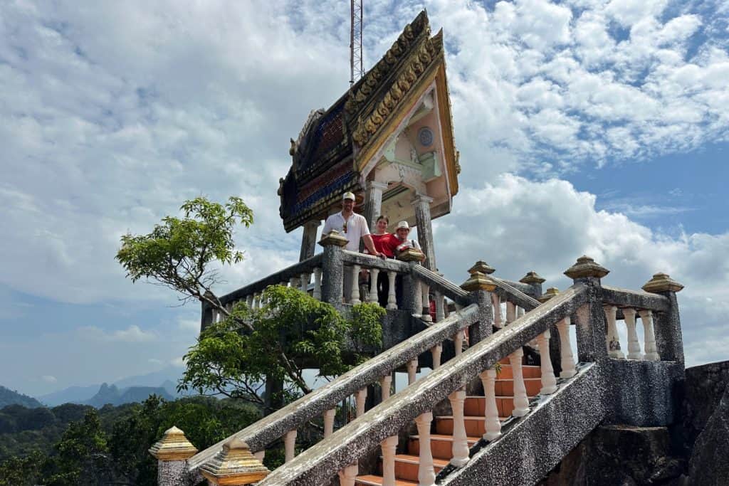 My family at the top of a shrine near the Tiger Temple in Krabi