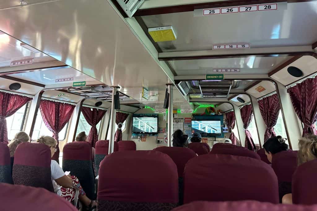 A view of the seats inside the Langkawi Express boat that takes passengers from Langkawi in Malaysia to Koh Lipe in Thailand