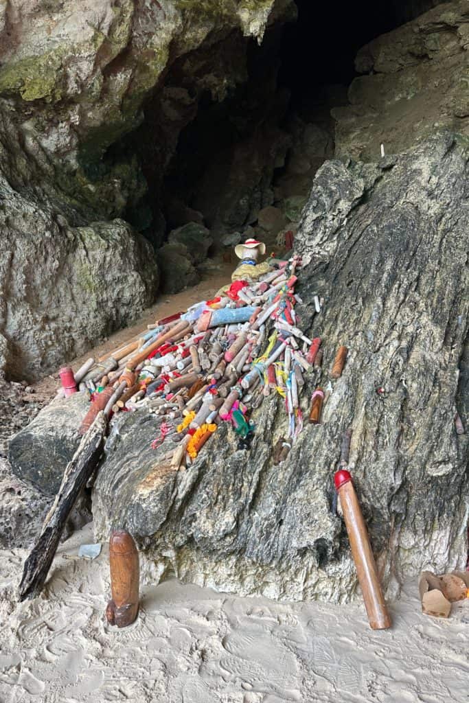 Phra Nang Cave offerings. The cave is full of phallic relics