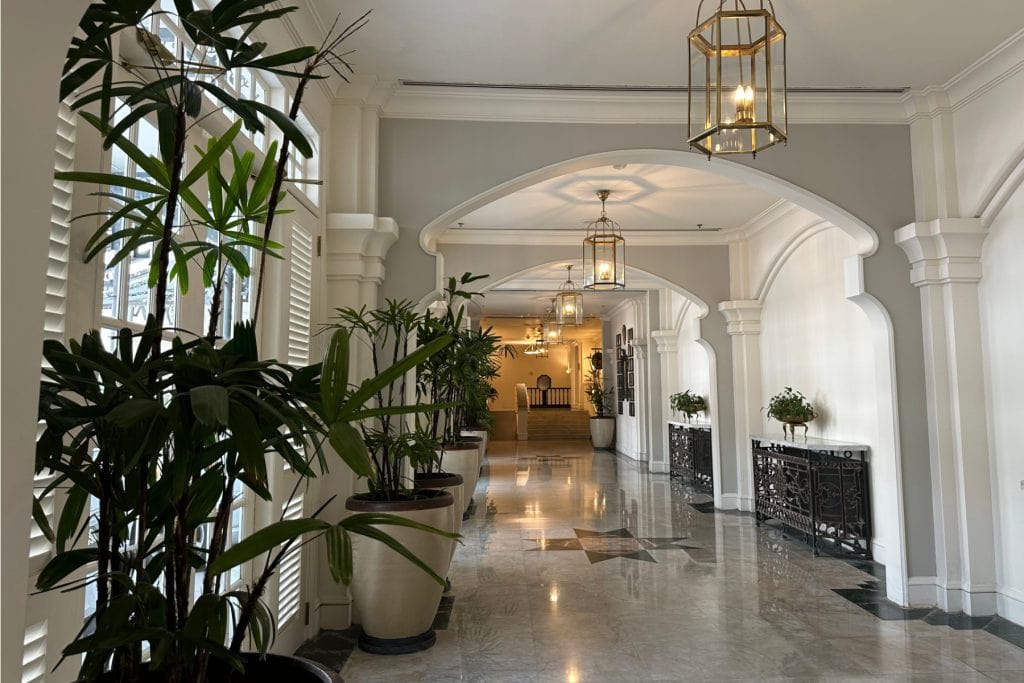 A corridor off the main reception of the E&O hotel in Penang