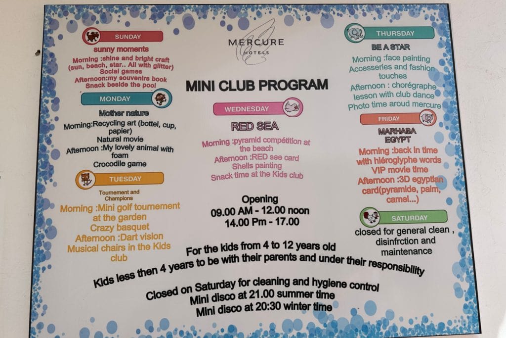 El programa del club infantil del Mercure Hurghada